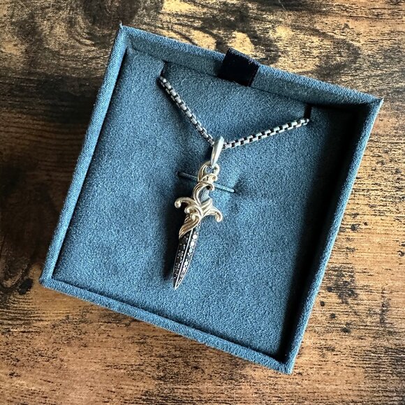 David Yurman Waves Dagger w/ 18K Gold & Black Diamonds Necklace - 2.7mm - 22" - Picture 4 of 16